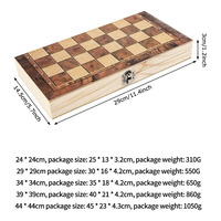Jeu d'échecs, de dames et de backgammon 3-en-1 en bois de haute qualité, portable et pliable pour le voyage