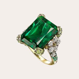 Anillo de Compromiso y Boda de Lujo para Mujer, Plata de Ley 925, Chapado en Oro Amarillo, Corte Esmeralda, Corte Cojín, Engaste de Puntas - Product Image 1