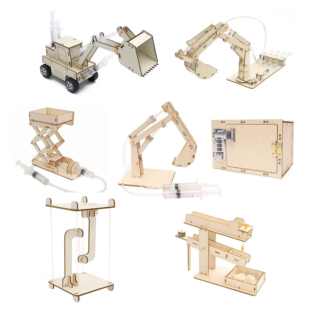 STEM खिलौना DIY 3D लकड़ी का हाइड्रोलिक उत्खनन शारीरिक शिक्षण खिलौना विज्ञान प्रयोग किट, STEM खिलौना शिक्षण सेट