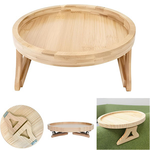 Plateau rond pliable en bambou pour accoudoir de canapé, plateau de service pour canapé, table à collation - Product Image 5