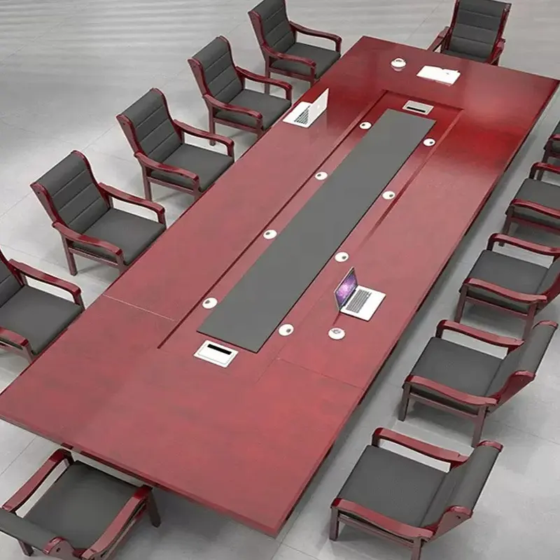 Mesa de conferencia grande nacional modular, mesa larga de madera maciza, mesa de conferencia de madera roja