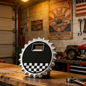 Apribottiglie in Lega di Zinco Personalizzato con Logo, Alta Qualità, Design a Strisce Racing, con Tappo - Product Image 2