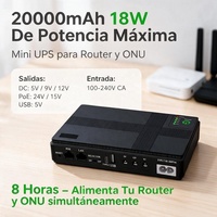 LSUN MP830 20000mAh Mini DC UPS untuk Router & Modem 18W 5V-24V Output 74Wh Baterai LiFePO4 100-240VAC, Daya Cadangan 8 Jam
