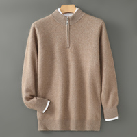 Pull en cachemire 100 % pour homme, col montant zippé, manches longues, couleur unie, coupe ample, style décontracté chic, tricoté
