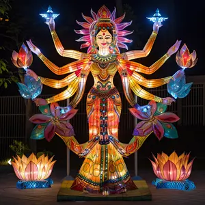 פנסי פסטיבל הודו דאגר אורות דתיים תלת מימדיים צבעוניים גדולים בחוץ מדגמים אורות בשנת 2024
