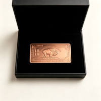 Barre de cuivre fin 999 de 10 oz, surface brossée, symbole USA gravé, lingot métallique pour cadeau haut de gamme et décoration de bureau