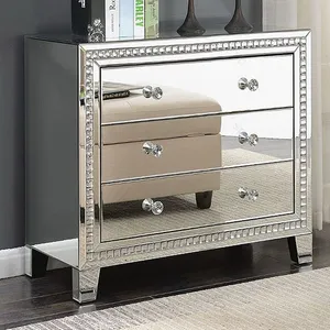 Silver Style Living Room Modern Furniture Mirror 3 Drawers Cabinet Mirror Chest Drawer Furniture