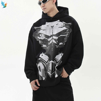 Sudadera con capucha para hombre, negra, oversize, con estampado de robot mecha, estilo urbano, con hombros caídos y gráfico de tono medio