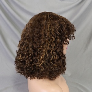 Perruque Bob sans colle à ondulations naturelles de 12 pouces, densité 200 %, en cheveux humains, prête à porter, avec frange, couleur Ombré Blond Miel pour femmes - Product Image 3