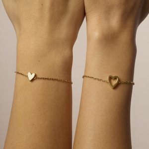 2026 Fashion Jewelry Stainless Steel Geometric Gold Plated Heart <b>Bracelet</b> for Couple <b>Adjustable</b> Beads - Product Image 3