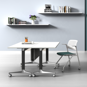 Bàn họp hình chữ nhật hiện đại bằng gỗ đơn giản với chức năng ghép nối di động, đa năng, có thể gấp gọn, kèm bộ ghế huấn luyện có chức năng lật. - Product Image 3