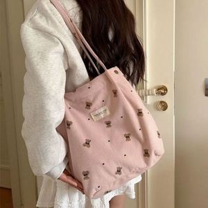 Fashionable Soft Corduroy Fabric Women's Tote Bag Ribbon Rope Handles <b>Large</b> Capacity Shopping Tote Eco-friendly Customized Logo - Product Image 1
