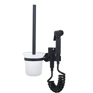 Hitam toilet semprot bidet dengan sikat toilet-Color Process nozzle shower sprayer shattaf kit kloset duduk set