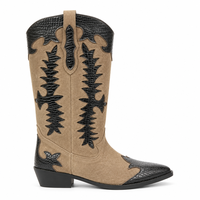 Bottes en jean décontractées mi-mollet personnalisées en usine OEM ODM pour femmes, bottes à talons hauts en cuir suédé marron effet crocodile