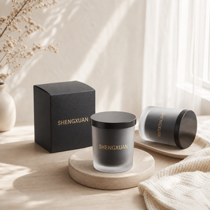 Vente en gros de bougeoirs en métal noir mat personnalisés de luxe, vides, avec des pots à bougies en verre givré et des couvercles en bambou colorés - Product Image 2