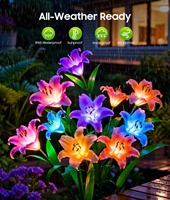 Lampu Taman LED Tenaga Surya 4 IP65 Tahan Air Kain Sutra Baja Tahan Karat Bunga Lily Lebih Besar Dekorasi Luar Ruangan Teras/Halaman/Kebun Bunga