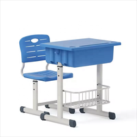Meubles de bureau scolaire bleus, bureaux et chaises scolaires en plastique, cadre en acier gris, table d'étude, mobilier de classe pour l'école primaire