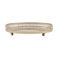 Plateau de maquillage rond en métal bijoux bibelot or vanité antique miroir plateau de maquillage