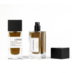 Luxury New Crimp Rectangle Empty <b>Perfume</b> Spray Bottle 30ml 50ml 100ml Clear Square Glass <b>Perfume</b> Bottle with Black Wooden Cap - Product Image 4