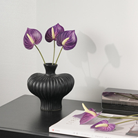 3 Pièces de Fleurs Artificielles d'Anthurium Modernes de Haute Qualité, 27 cm, en PU, Toucher Réel, Faites à la Main, Dégradé Vert Bourgogne, Fête des Mères