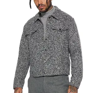 Jaqueta de caminhoneiro Tweed de lã de colheita masculina Boucle plus size personalizada de chocolate