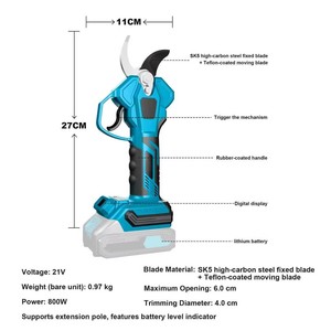 Forbici da Potatura Portatili Ricaricabili DTWA1-0032 con Batteria al Litio, Lama in Acciaio al Carbonio e Impugnatura in Gomma, Capacità di Taglio 40mm - Product Image 2
