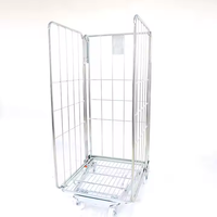 Conteneur à roulettes en acier pliable à quatre roues, robuste, pour entrepôt, capacité de 500 kg, facile à déplacer