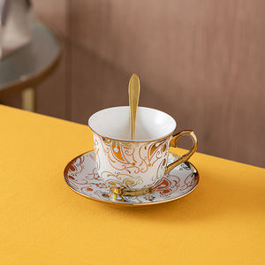 Juego de tazas y platillos con bandeja de postre, Set de té y café de China con borde dorado y diseño de Camelia <span class=keywords><strong>inglesa</strong></span>, Set de 15 unidades - Product Image 6