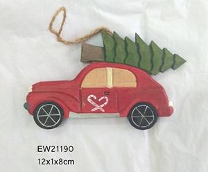 Artigianato in legno decorazione natalizia animali in legno albero di natale ornamento intagliato a mano auto rossa - Product Image 3