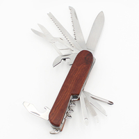 Couteau de poche pliable multifonction 11-en-1 en acier inoxydable avec manche en bois, tournevis, couleur personnalisée, portable pour le camping