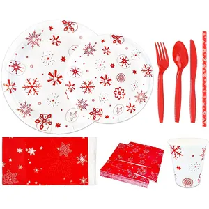 Рождественские украшения, печатные бумажные салфетки, тарелки и чашки, набор посуды, европейский стиль, одноразовая посуда, набор для вечеринок
