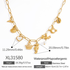 Colgante de dijes de acero inoxidable chapado en oro con diseño de margaritas, corazones, mariposas, estrellas de mar y hojas, cruz de rosa para la fabricación de joyas - Product Image 6