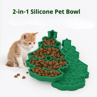 Gamelle de Noël Moderne et Élégante pour Animaux de Compagnie, Distributeur Lent en Silicone, Design Arbre, 2-en-1 pour Chat, Robuste, Écologique, Facile à Nettoyer