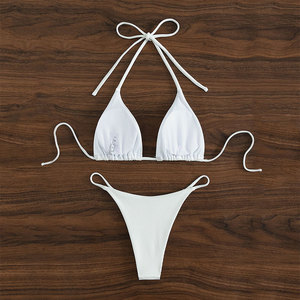 Set <span class=keywords><strong>Bikini</strong></span> Wanita Model Ribbed Custom, Baju Renang 2 Potong Solid, <span class=keywords><strong>Bikini</strong></span> Mini Seksi untuk Wanita Dewasa, Mikro <span class=keywords><strong>Bikini</strong></span> - Product Image 2