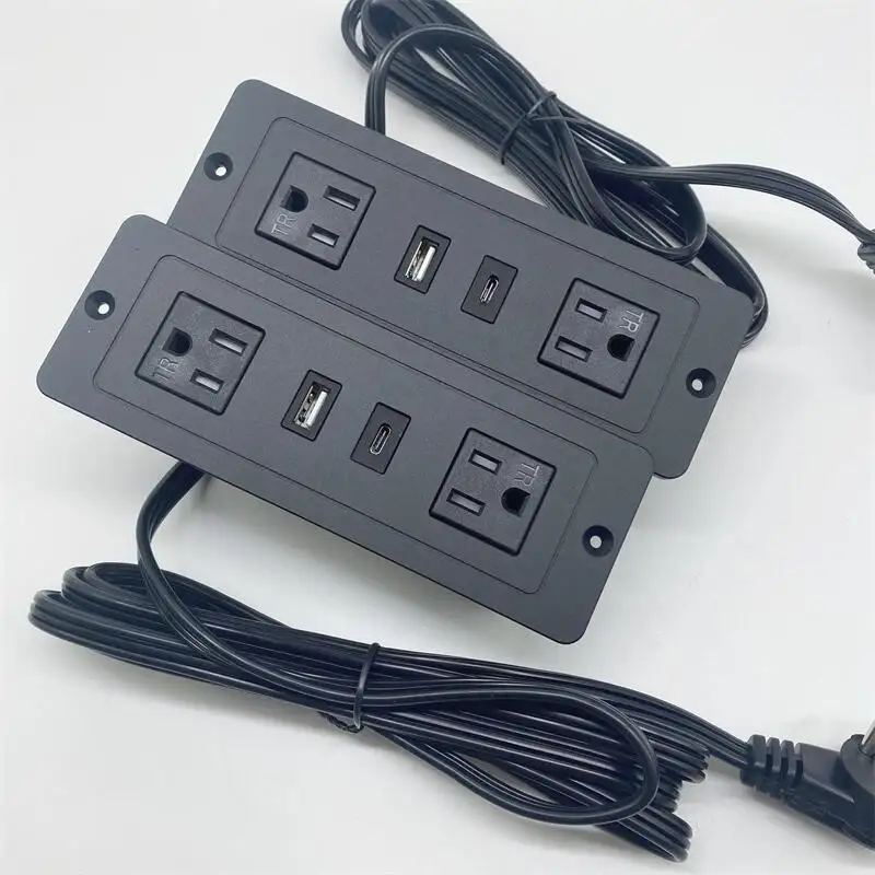 UL / ETL certified embedded metal power socket, tamper proof AC socket and USB charging embedded furniture power socket