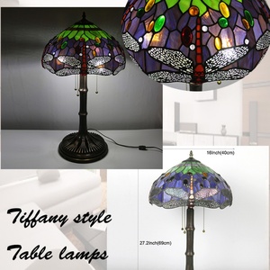 LongHuiJing 16Inch Tiffany Style Dragonfly Stained Glass Lampshade Home Table Lamps Antique Bronze 3-<b>light</b> With Brown - Product Image 5