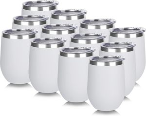 Gobelets à vin en acier inoxydable en gros avec couvercle, gobelets isothermes personnalisés blancs de 12 oz, tasses à café de voyage - Product Image 1