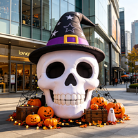 Chapeau de sorcière géant gonflable en forme de crâne, décoration d'Halloween en tissu Oxford, résistant au soleil et imperméable pour événements extérieurs, fêtes de jardin et jardins