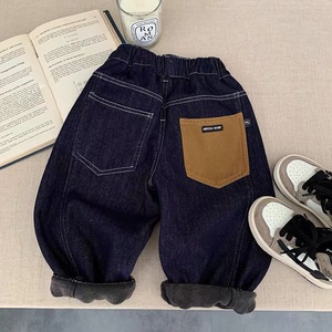 Tongxingyuan Boys Fleece-<b>lined</b> Jeans Straight Leg Winter Casual <b>Pants</b> Cotton Solid Color Kids Denim <b>Pants</b> - Product Image 2