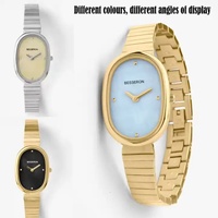 Montre pour femme de style européen, luxe, antique, vintage, ovale, cadran perlé, acier inoxydable, étanche 5ATM, montre à quartz pour femmes