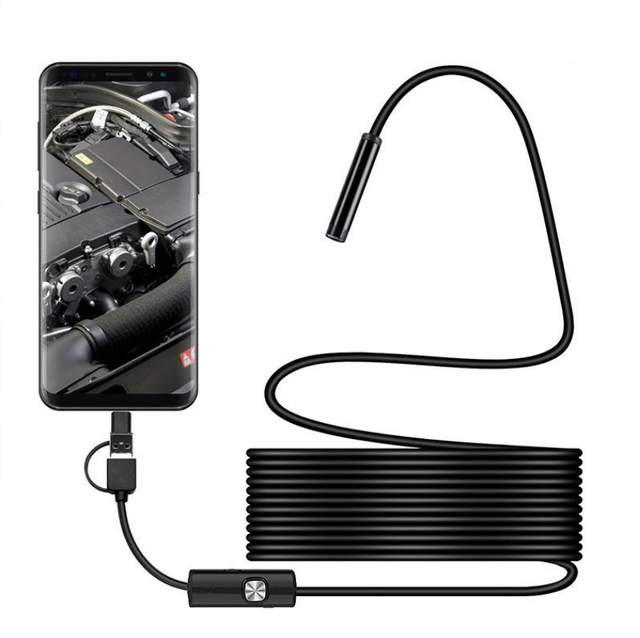 5.5mm 7mm Endoscope Camera 1M/1.5M/2M/3.5M/5M Flexible IP67 Waterproof Inspection Borescope Camera for Android 6 LEDs Adjustable