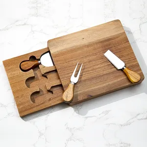 Ensemble planche à fromage et couteau en bois d'acacia à prix réduit pour charcuterie