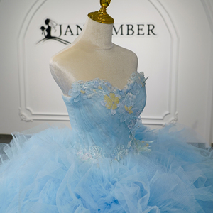 Gt26079 Light Blue Ruffle <b>Flower</b> Quinceanera Gown Sparkly Strapless Bodice Princess Ball Gown For <b>Sweet</b> 16 Party Jancember - Product Image 6