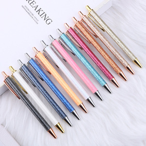 Penna a Sfera Retrattile Creativa in Pelle PU Lucida con Polvere Dorata, Regalo <span class=keywords><strong>di</strong></span> Cancelleria per Studenti, Vendita all'Ingrosso - Product Image 1