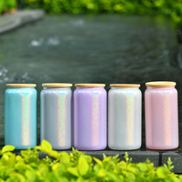 Arc-en-ciel paillettes bleu rose blanc argent violet tasse 15oz 16oz 20oz blanc paillettes verre peut avec couvercles et pailles pour l'impression de bricolage