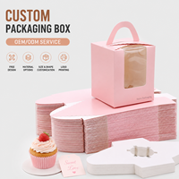 Scatola per Cupcake Singola con Finestra Trasparente Rosa e Manico, Personalizzabile con Logo, Confezione Regalo per Pasticceria da Asporto