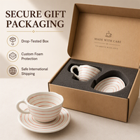 Ensemble tasse à café et soucoupe en céramique rayée rouge peinte à la main, 280 ml, tasse ondulée irrégulière pour latte, thé, vaisselle de table pour la maison et le café