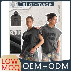 <strong>Men's</strong> Hooded Sleeveless <strong>Vest</strong> Trendy Cotton Blend Street Style Loose Fit Letter Patchwork Distressed T-Shirt-Durable Moisture - Product Image 3