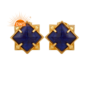 Lapis Lazuli Gemstone Earrings 14k Yellow Gold Plated Brass Fashion Designer Stud Earrings Jewelry Manufacturer - Product Image 1