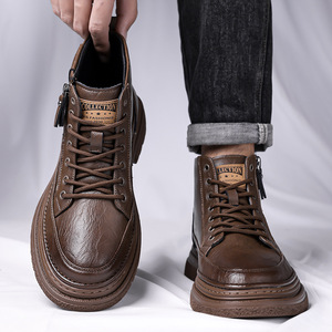 Men's Martin <b>Boots</b> Thick Soled High Top Insulative Outdoor Hiking Shoes <b>Lace</b> Up British Style Casual Sport Shoes - Product Image 3